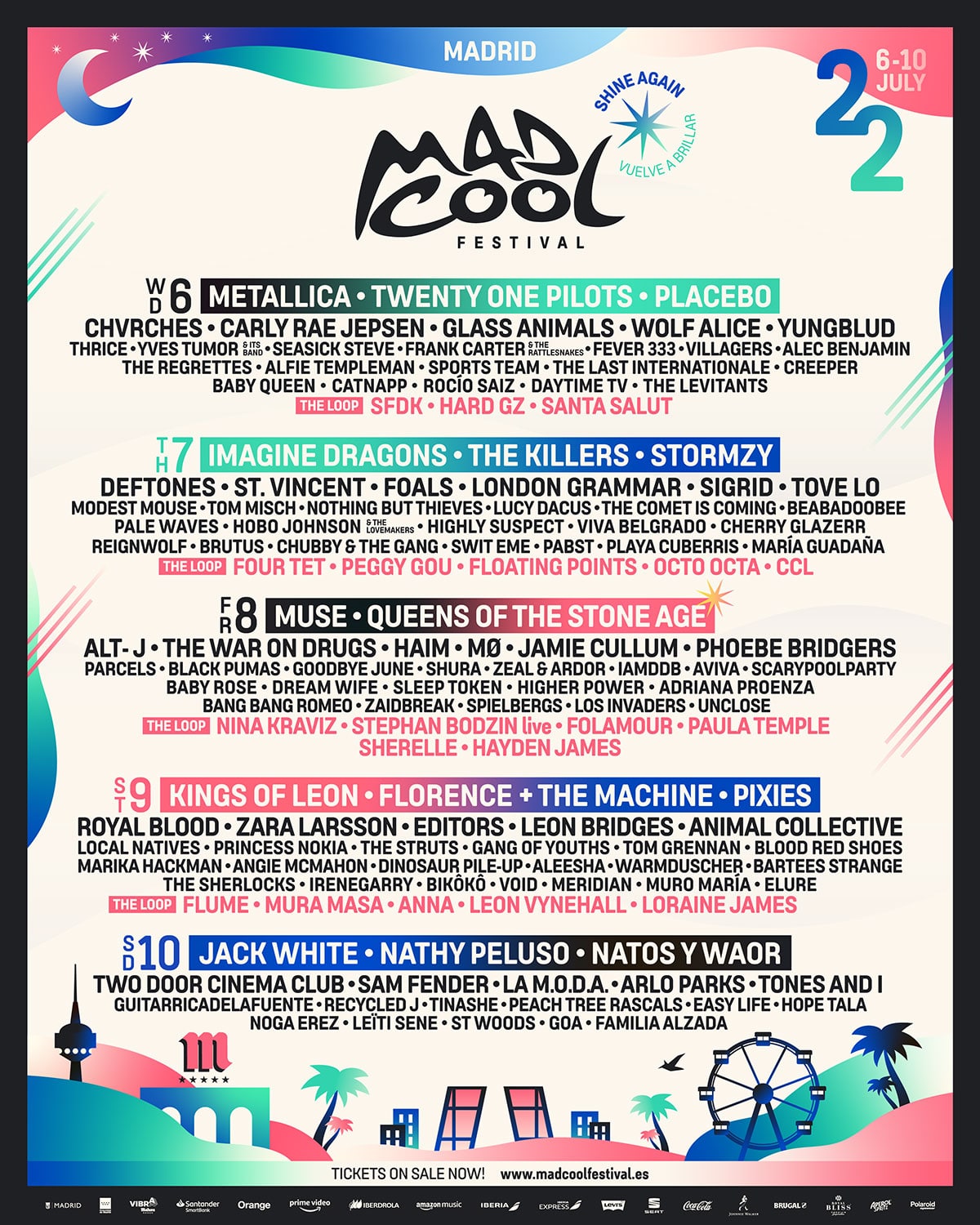 Cartel de Mad Cool 2022 con las bandas y artistas que tocarán en el festival
