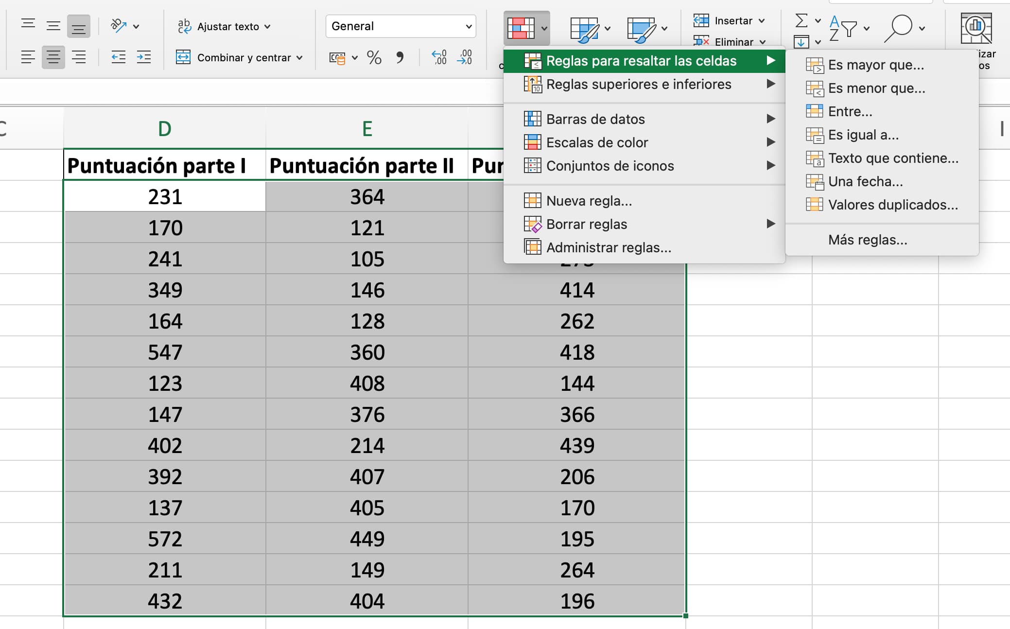 Formato condicional de Excel basado en reglas